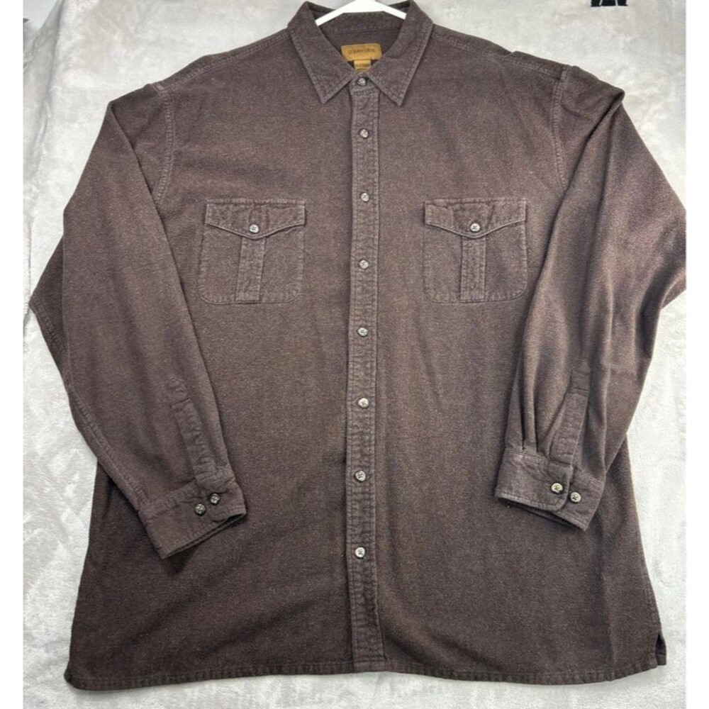 St John's Bay Men's Flannel Button Down Shirt 2XL XTall Brown Long Sleeve Cotton